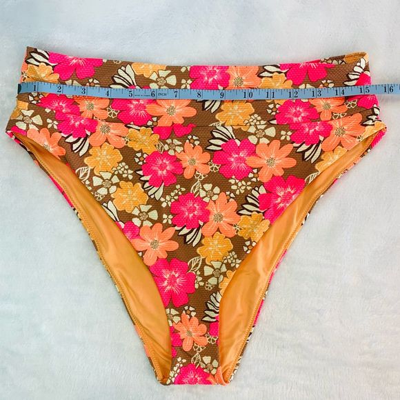 Aerie Neon Orange & Pink Floral High Waist Cheeky Bikini Swim Bottoms - Picture 7 of 9